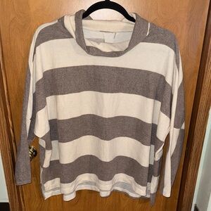 Andree By Unit Cream & Brown Striped Cowl Neck Sweater Women's Size 3X